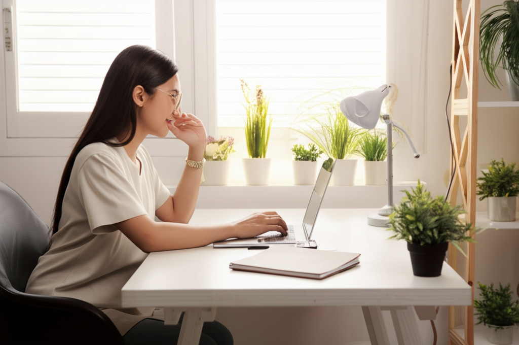 Filipino marketing professional working remotely